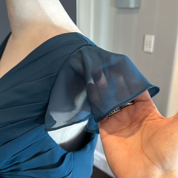 Women’s Blue Full Length Chiffon Formal Dress Flutter Sleeve Corset Back Size 10 - Picture 7 of 11